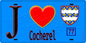 Plaque métal décorative  J' ❤️Cocherel, Seine et Marne (77) fond bleu