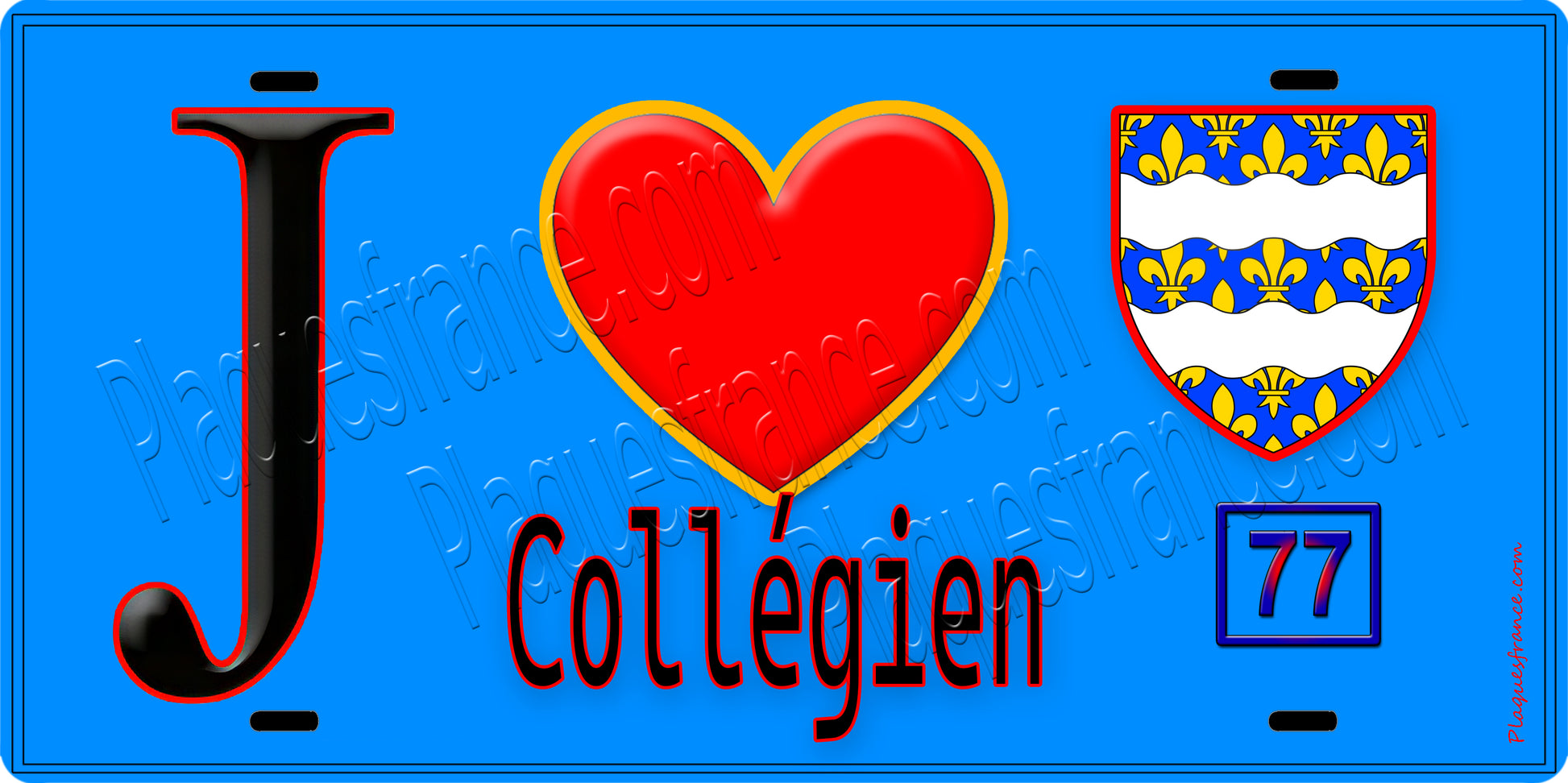 Plaque métal décorative  J' ❤️Collégien, Seine et Marne (77) fond bleu