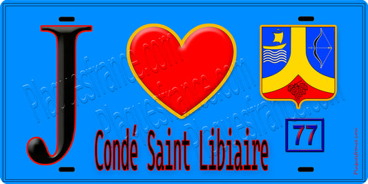 Plaque métal décorative  J' ❤️Condé-Sainte-Libiaire, Seine et Marne (77) fond bleu
