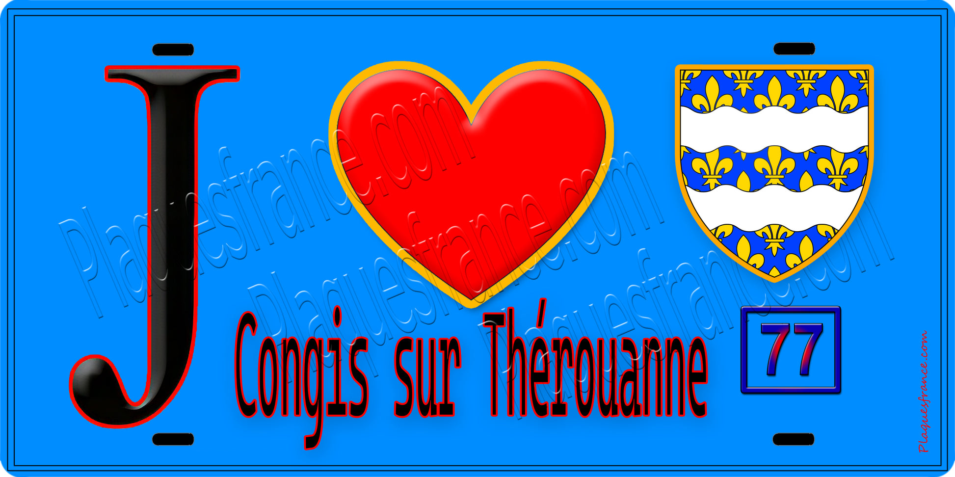 Plaque métal décorative  J' ❤️Congis-sur-Thérouanne, Seine et Marne (77) fond bleu