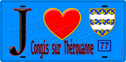 Plaque métal décorative  J' ❤️Congis-sur-Thérouanne, Seine et Marne (77) fond bleu
