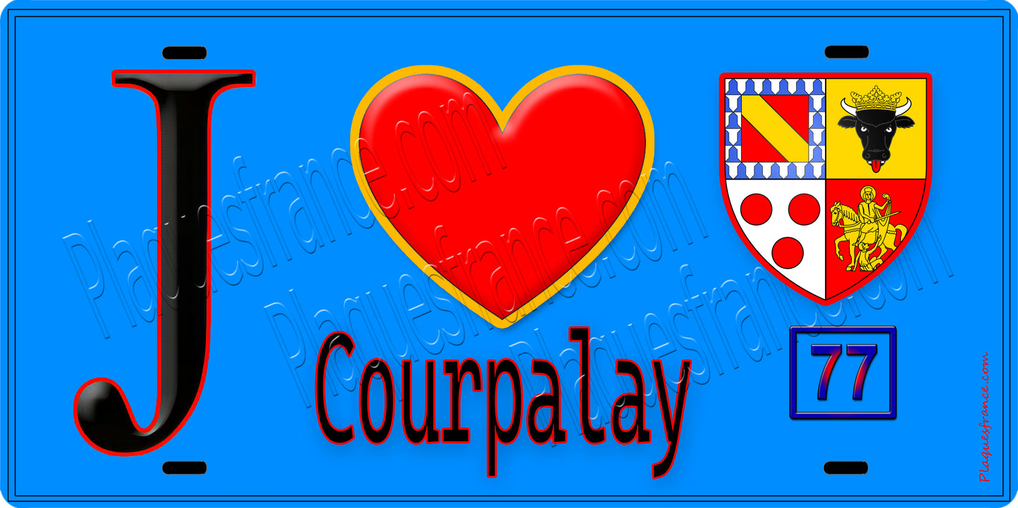Plaque métal décorative  J' ❤️Courpalay, Seine et Marne (77) fond bleu