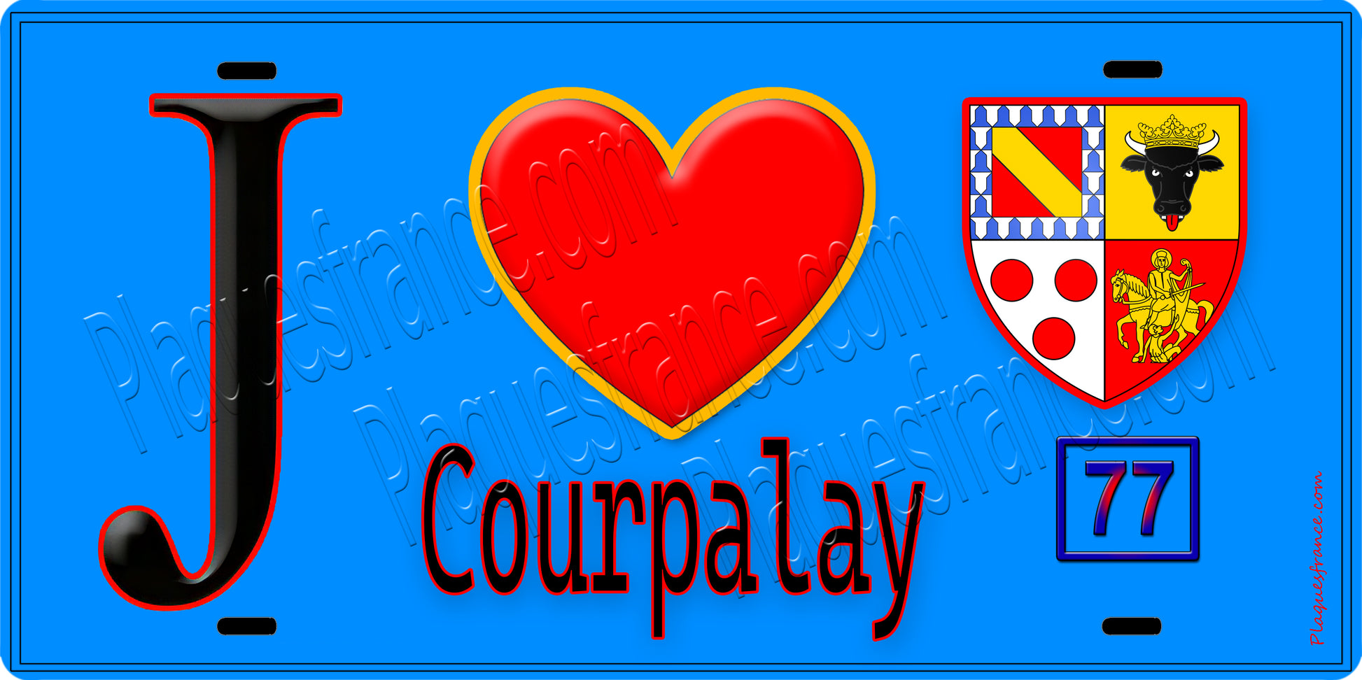 Plaque métal décorative  J' ❤️Courpalay, Seine et Marne (77) fond bleu