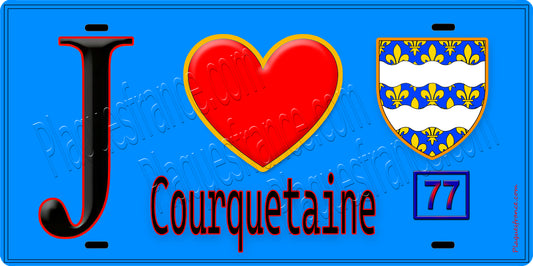 Plaque métal décorative  J' ❤️Courquetaine, Seine et Marne (77) fond bleu