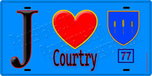 Plaque métal décorative  J' ❤️Courtry, Seine et Marne (77) fond bleu