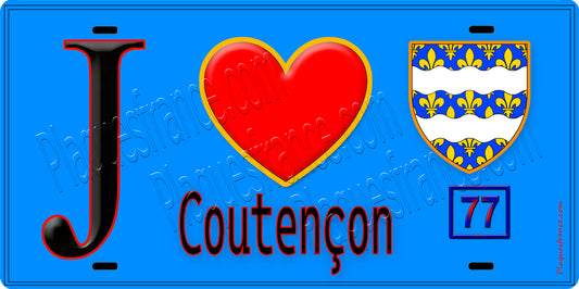 Plaque métal décorative  J' ❤️Coutençon, Seine et Marne (77) fond bleu