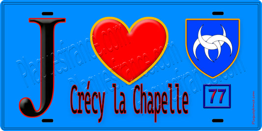 Plaque métal décorative  J' ❤️Crécy-la-Chapelle, Seine et Marne (77) fond bleu