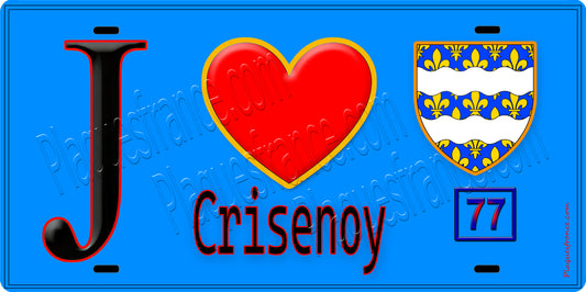 Plaque métal décorative  J' ❤️Crisenoy, Seine et Marne (77) fond bleu
