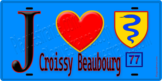 Plaque métal décorative  J' ❤️Croissy-Beaubourg, Seine et Marne (77) fond bleu