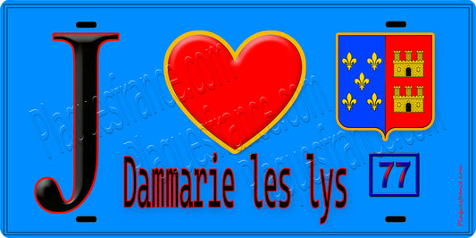 Plaque métal décorative  J' ❤️Dammarie-les-Lys, Seine et Marne (77) fond bleu