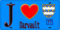 Plaque métal décorative  J' ❤️Darvault, Seine et Marne (77) fond bleu