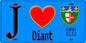 Plaque métal décorative  J' ❤️Diant, Seine et Marne (77) fond bleu