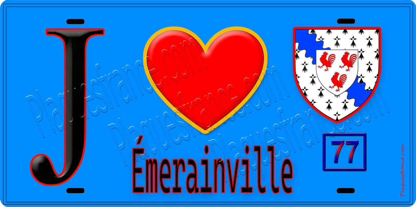 Plaque métal décorative  J' ❤️Émerainville, Seine et Marne (77) fond bleu