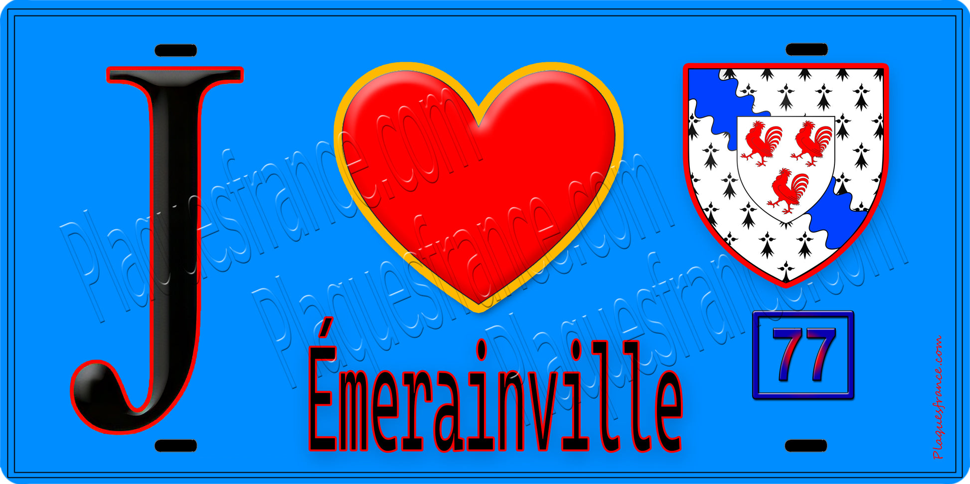 Plaque métal décorative  J' ❤️Émerainville, Seine et Marne (77) fond bleu