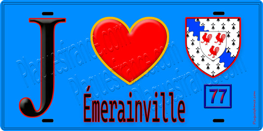 Plaque métal décorative  J' ❤️Émerainville, Seine et Marne (77) fond bleu