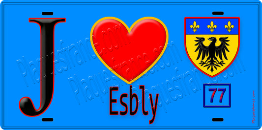 Plaque métal décorative  J' ❤️Esbly, Seine et Marne (77) fond bleu