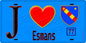 Plaque métal décorative  J' ❤️Esmans, Seine et Marne (77) fond bleu