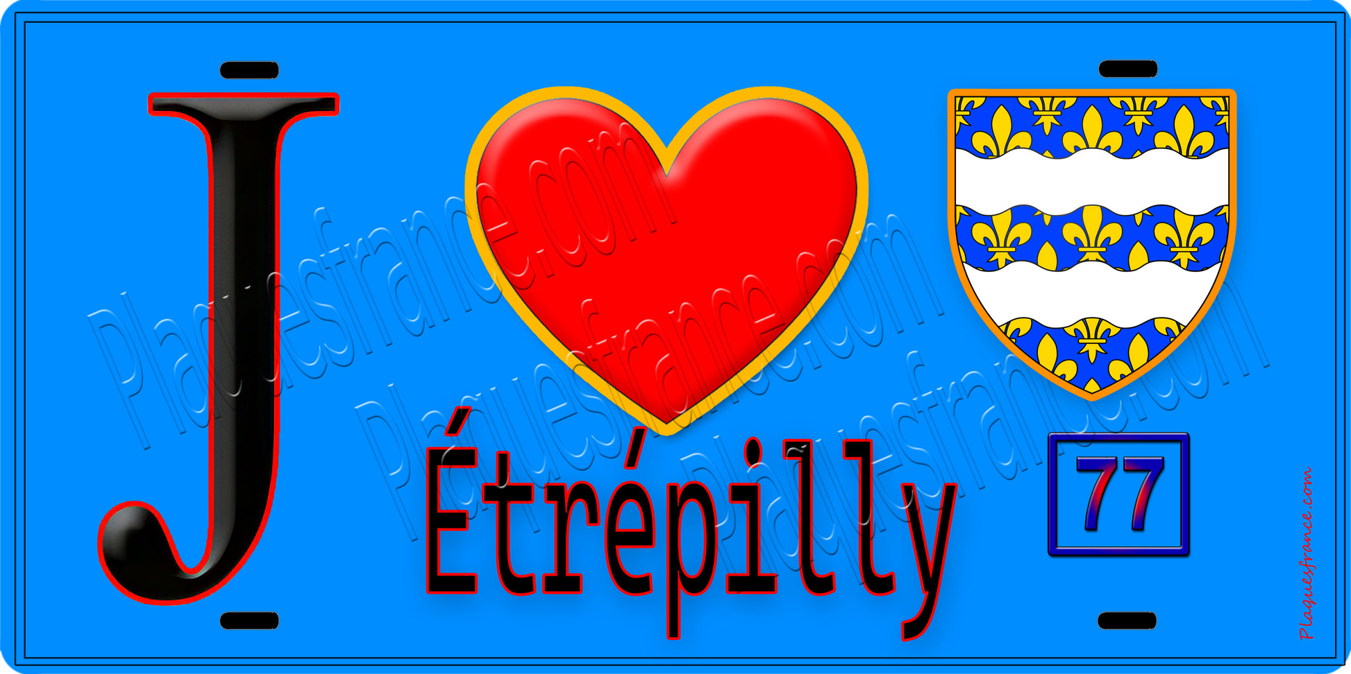 Plaque métal décorative  J' ❤️Étrépilly, Seine et Marne (77) fond carte