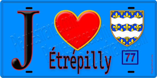Plaque métal décorative  J' ❤️Étrépilly, Seine et Marne (77) fond carte