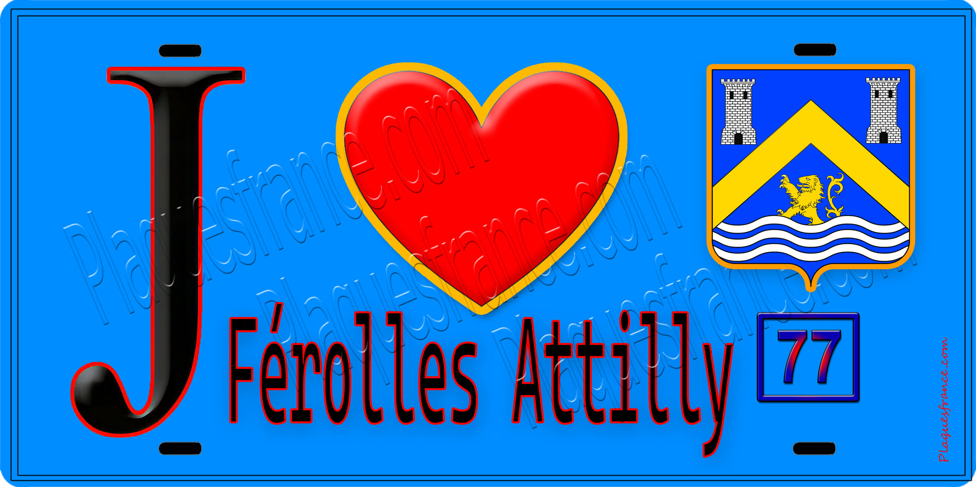 Plaque métal décorative  J' ❤️Férolles-Attilly, Seine et Marne (77) fond bleu