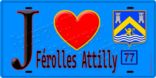 Plaque métal décorative  J' ❤️Férolles-Attilly, Seine et Marne (77) fond bleu