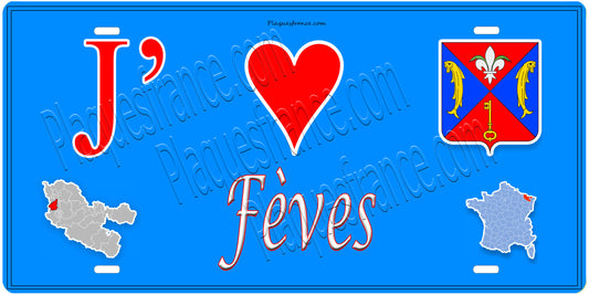 Plaque métal décorative 15 x 30 cm fond  mur bleu carte J' ❤️Fèves, canton Rombas 57