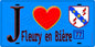 Plaque métal décorative  J' ❤️Fleury-en-Bière, Seine et Marne (77) fond bleu