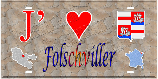 Plaque métal décorative 15 x 30 cm fond  mur antique carte J' ❤️Folschviller, canton Saint-Avold 57
