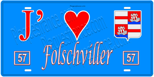 Plaque métal décorative 15 x 30 cm fond  mur bleu 57 J' ❤️Folschviller, canton Saint-Avold 57