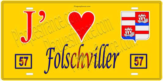 Plaque métal décorative 15 x 30 cm fond  mur jaune 57 J' ❤️Folschviller, canton Saint-Avold 57