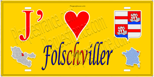 Plaque métal décorative 15 x 30 cm fond  mur jaune carte J' ❤️Folschviller, canton Saint-Avold 57