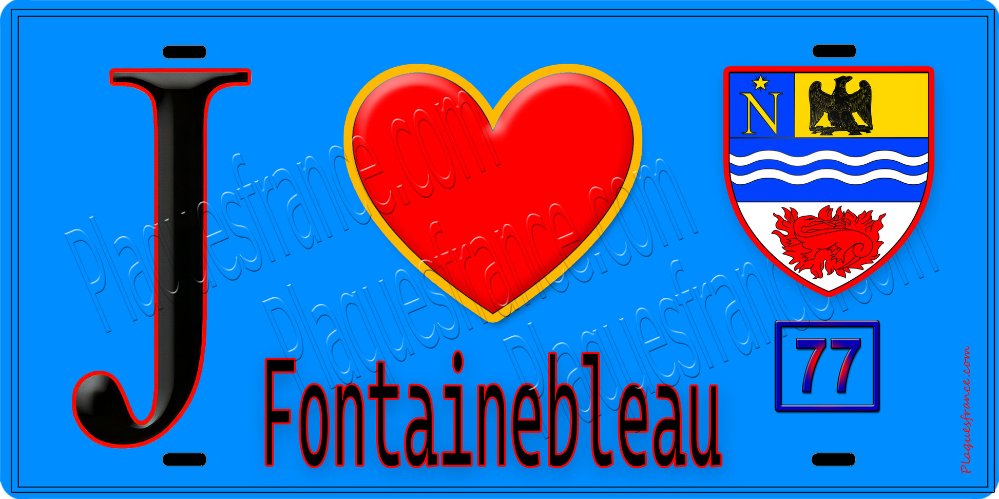 Plaque métal décorative  J' ❤️Fontainebleau, Seine et Marne (77) fond bleu