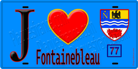 Plaque métal décorative  J' ❤️Fontainebleau, Seine et Marne (77) fond bleu