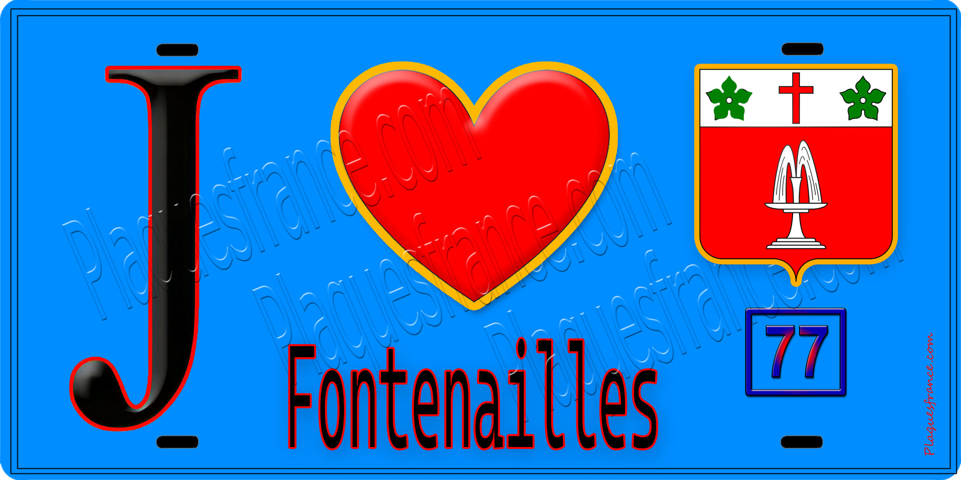 Plaque métal décorative  J' ❤️Fontenailles, Seine et Marne (77) fond bleu