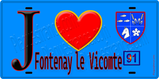 Plaque métal décorative  J' ❤️Fontenay-le-Vicomte, Essonne (91) fond bleu