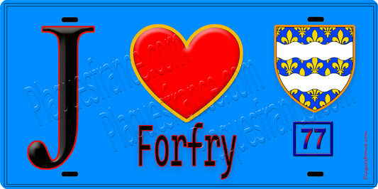 Plaque métal décorative  J' ❤️Forfry, Seine et Marne (77) fond bleu