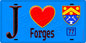 Plaque métal décorative  J' ❤️Forges, Seine et Marne (77) fond bleu