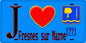Plaque métal décorative  J' ❤️Fresnes-sur-Marne, Seine et Marne (77) fond bleu