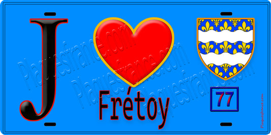 Plaque métal décorative  J' ❤️Frétoy, Seine et Marne (77) fond bleu