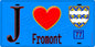 Plaque métal décorative  J' ❤️Fromont, Seine et Marne (77) fond bleu