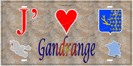 Plaque métal décorative 15 x 30 cm fond  mur antique carte J' ❤️Gandrange, canton Hayange 57