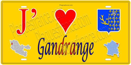 Plaque métal décorative 15 x 30 cm fond  mur jaune carte J' ❤️Gandrange, canton Hayange 57