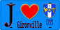 Plaque métal décorative  J' ❤️Gironville, Seine et Marne (77) fond bleu