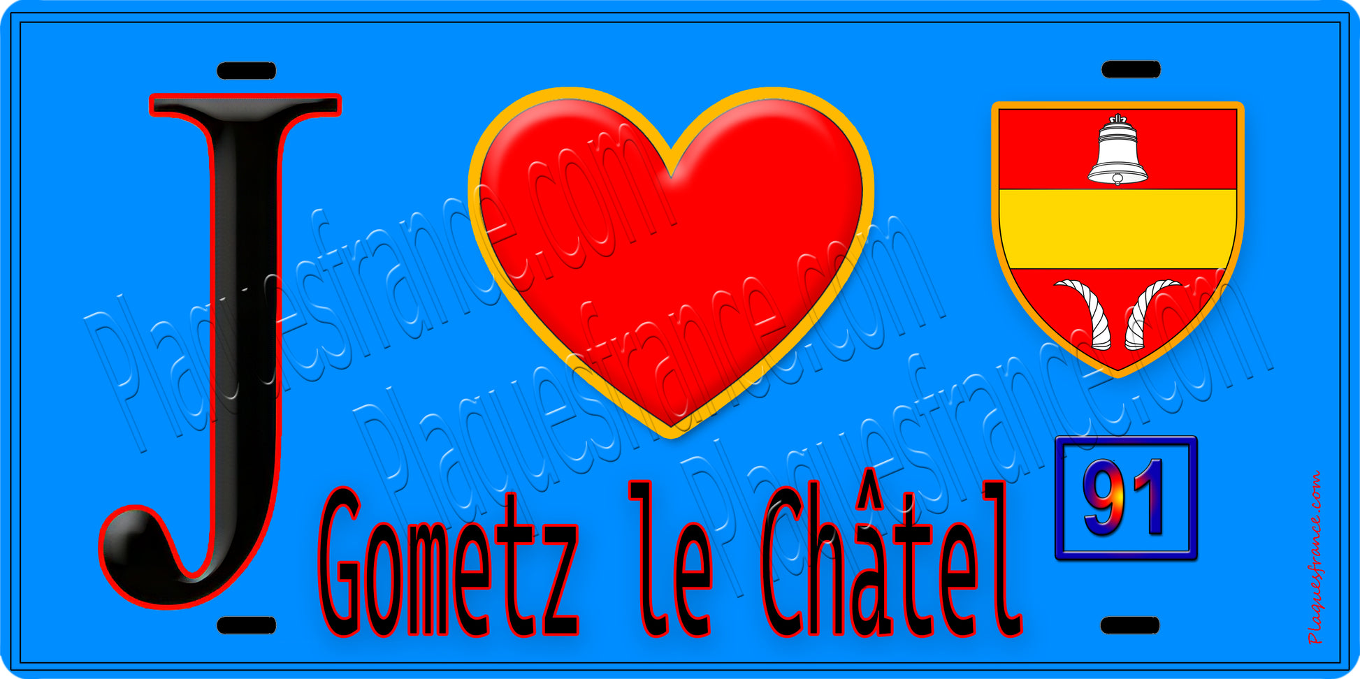 Plaque métal décorative  J' ❤️Gometz-le-Châtel, Essonne (91) fond carte