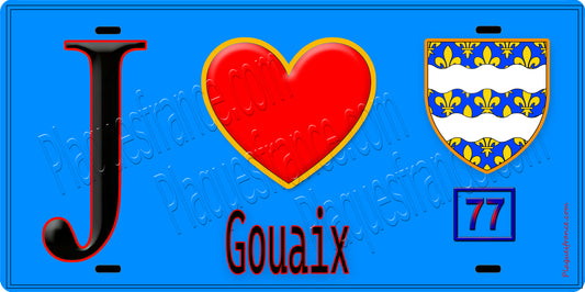 Plaque métal décorative  J' ❤️Gouaix, Seine et Marne (77) fond bleu