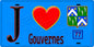 Plaque métal décorative  J' ❤️Gouvernes, Seine et Marne (77) fond bleu