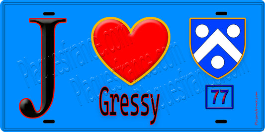 Plaque métal décorative  J' ❤️Gressy, Seine et Marne (77) fond bleu