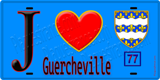 Plaque métal décorative  J' ❤️Guercheville, Seine et Marne (77) fond bleu