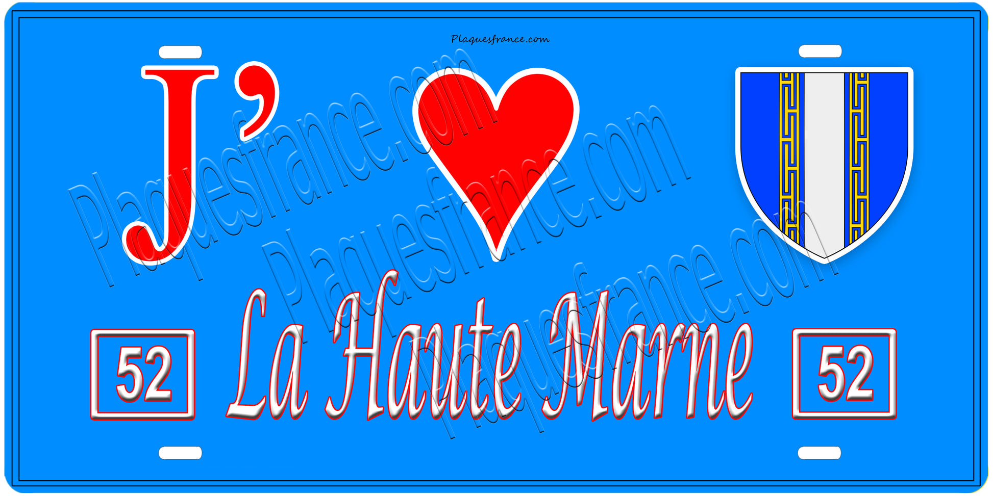 Plaque métal décorative,J'❤️La Haute Marne, fond mur bleu 52