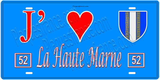 Plaque métal décorative,J'❤️La Haute Marne, fond mur bleu 52